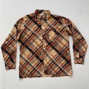 Vtg 70s JANTZEN Geometric Plaid Dagger Collar Disco Shirt / Sz XL / Retro Plus